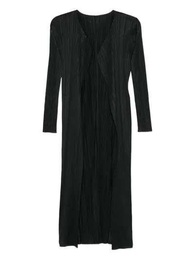 Issey Miyake Pleated-effect Open-front Coat In Black