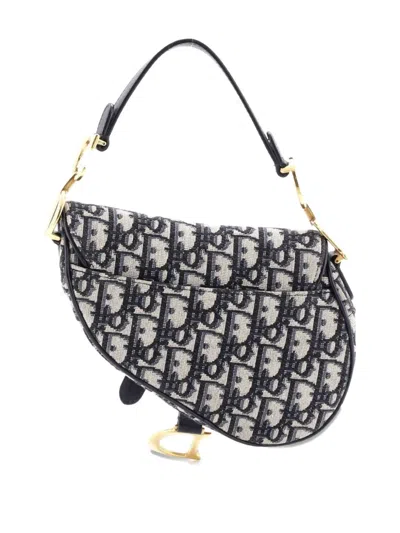 Pre-owned Dior Saddle Handbag Oblique Canvas Mini Shoulder Bag In Blue