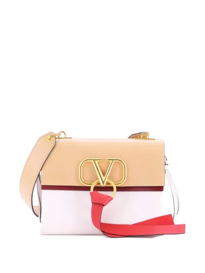 Pre-owned Valentino Garavani Vring Leather Small Shoulder Bag In Neutral