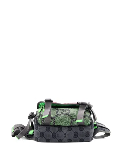 Pre-owned Gucci Buckle Flap Chest Strap Gg Fabric With Rubber Backpack In Blue