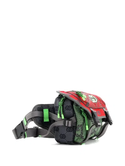 Pre-owned Gucci Buckle Flap Chest Strap Gg Fabric With Rubber Backpack In Blue