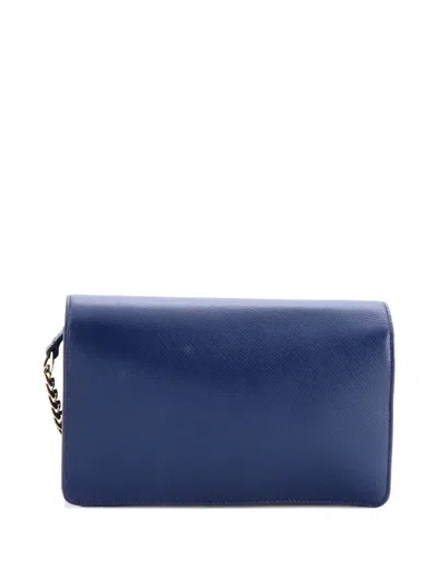 Pre-owned Prada Chain Wallet Saffiano Leather Crossbody Bag In Blue