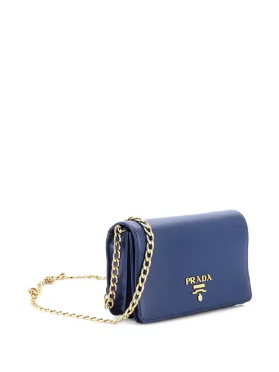 Pre-owned Prada Chain Wallet Saffiano Leather Crossbody Bag In Blue