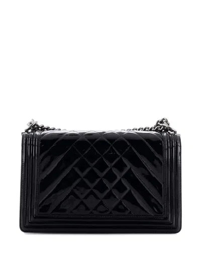 Pre-owned Chanel Boy Flap Bag Chevron Patent New Medium Shoulder Bag In Black