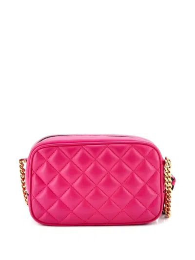 Pre-owned Versace Medusa Icon Front Slip Pocket Camera Bag Quilted Leather Small Crossbody Bag In Pink