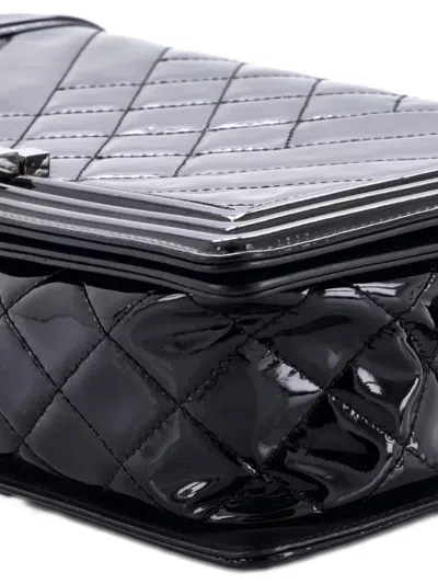 Pre-owned Chanel Boy Flap Bag Chevron Patent New Medium Shoulder Bag In Black