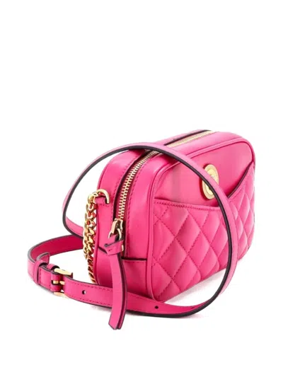 Pre-owned Versace Medusa Icon Front Slip Pocket Camera Bag Quilted Leather Small Crossbody Bag In Pink