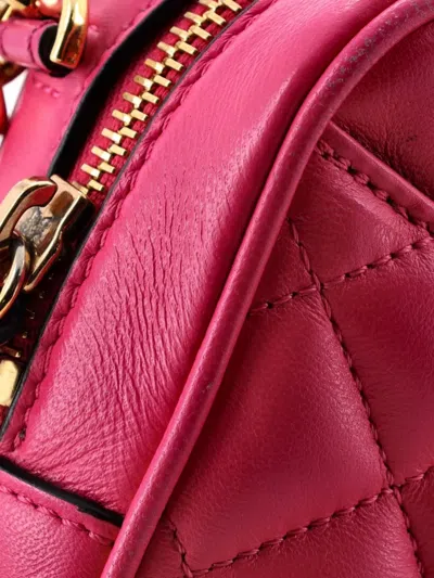 Pre-owned Versace Medusa Icon Front Slip Pocket Camera Bag Quilted Leather Small Crossbody Bag In Pink