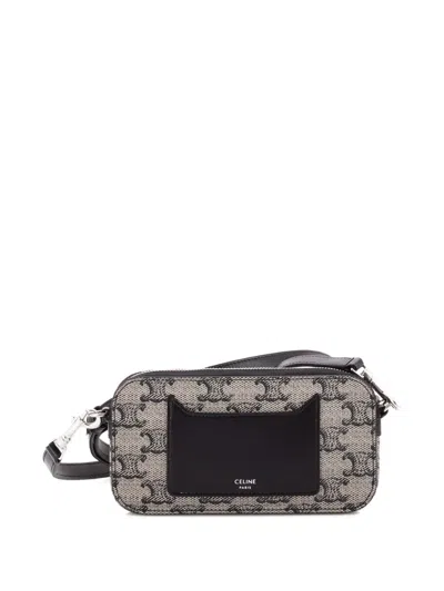 Pre-owned Celine Horizontal Pouch Crossbody Bag Logo Triomphe Coated Canvas Shoulder Bag In Black