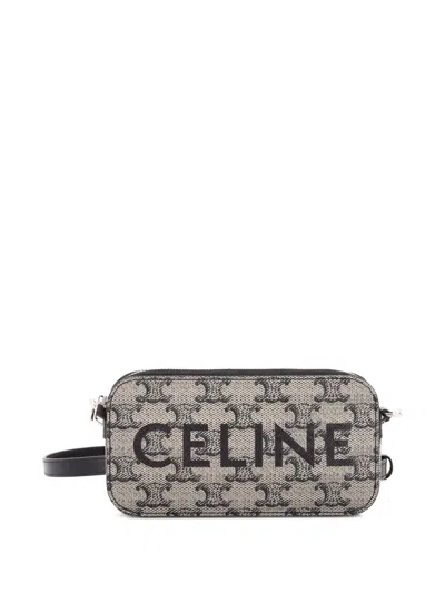 Pre-owned Celine Horizontal Pouch Crossbody Bag Logo Triomphe Coated Canvas Shoulder Bag In Black