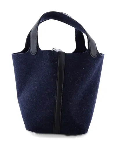 Pre-owned Hermes Picotin Lock Bag Felt With Leather Pm Bucket Bag In Black