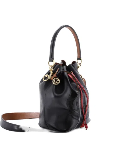 Pre-owned Fendi Mon Tresor Perforated Leather Small Bucket Bag In Black