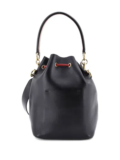 Pre-owned Fendi Mon Tresor Perforated Leather Small Bucket Bag In Black