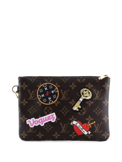 Pre-owned Louis Vuitton City Pouch Limited Edition Patches Monogram Canvas Clutch Bag In Brown