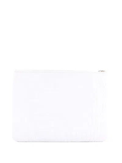 Pre-owned Chanel Signature O Case Pouch Printed Crocodile Embossed Calfskin Medium Clutch Bag In White