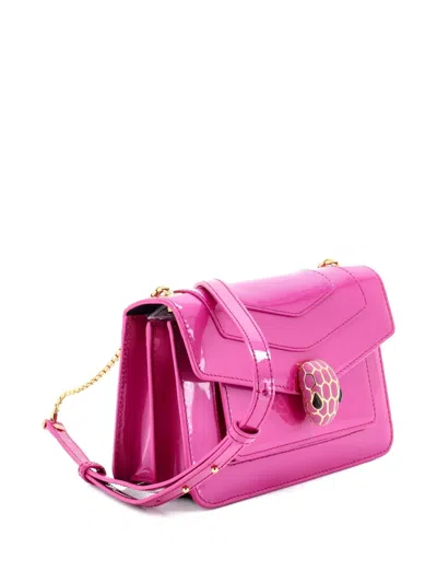 Pre-owned Bvlgari Serpenti Forever Patent Small Shoulder Bag In Pink