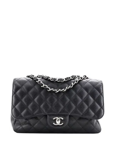 Pre-owned Chanel Classic Single Flap Bag Quilted Caviar Jumbo Shoulder Bag In Black