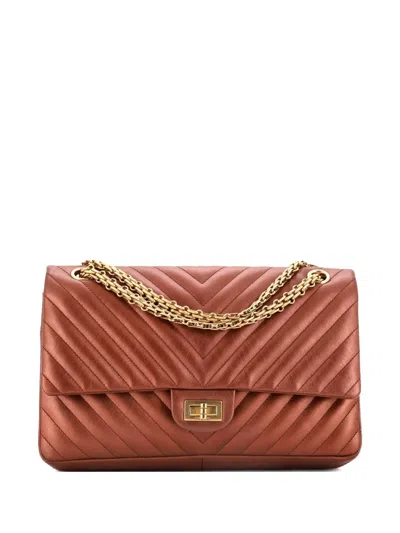 Pre-owned Chanel Reissue 2.55 Flap Bag Chevron Metallic Aged Calfskin 226 Shoulder Bag In Brown