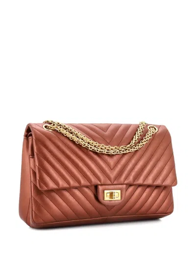 Pre-owned Chanel Reissue 2.55 Flap Bag Chevron Metallic Aged Calfskin 226 Shoulder Bag In Brown