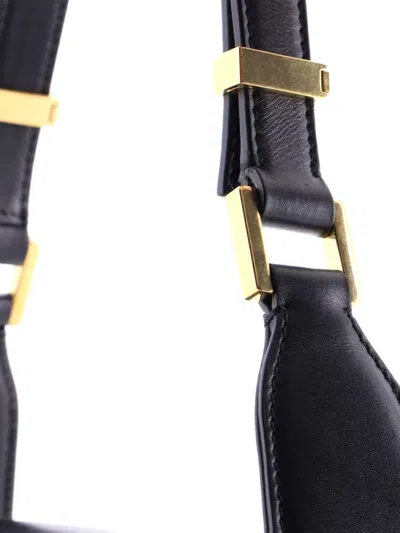 Pre-owned Valentino Garavani Vlogo Chain Flap Shoulder Bag Leather Medium Hobo Bag In Black