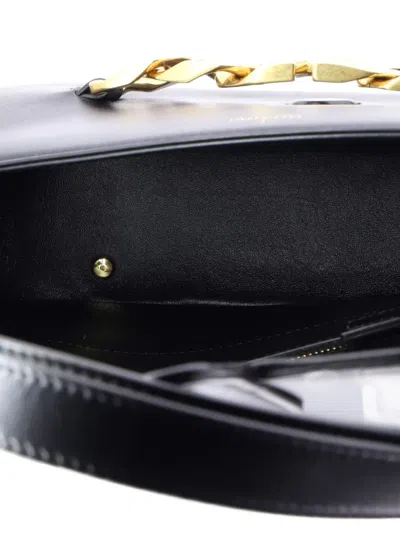 Pre-owned Valentino Garavani Vlogo Chain Flap Shoulder Bag Leather Medium Hobo Bag In Black