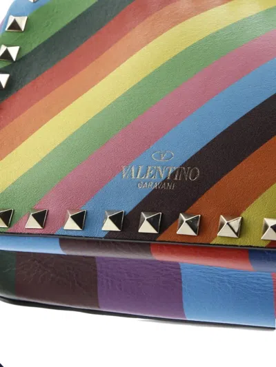 Pre-owned Valentino Garavani Rockstud 1973 Camera Striped Leather Crossbody Bag In Blue