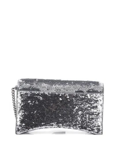 Pre-owned Balenciaga Hourglass Chain Wallet Leather With Sequins Crossbody Bag In Silver