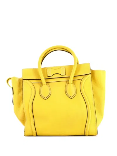 Pre-owned Celine Luggage Bag Grainy Leather Mini Tote Bag In Yellow
