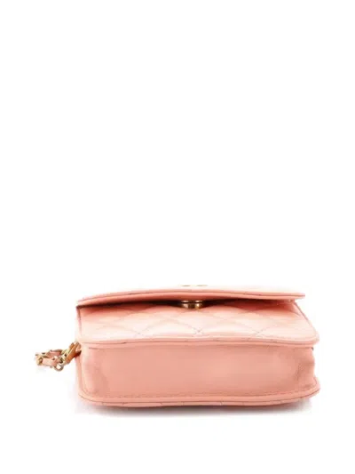 Pre-owned Chanel Pearl Crush Flap Clutch With Chain Quilted Lambskin Mini Crossbody Bag In Pink