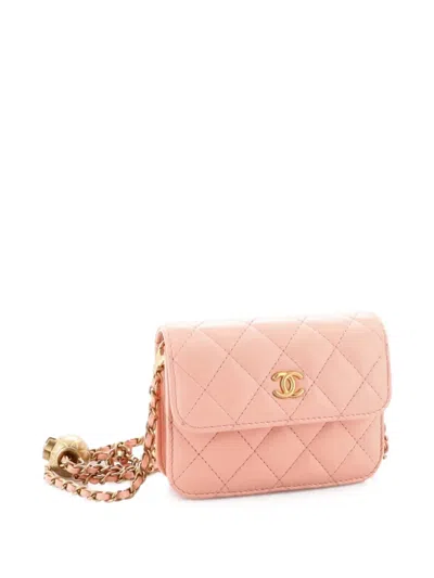 Pre-owned Chanel Pearl Crush Flap Clutch With Chain Quilted Lambskin Mini Crossbody Bag In Pink