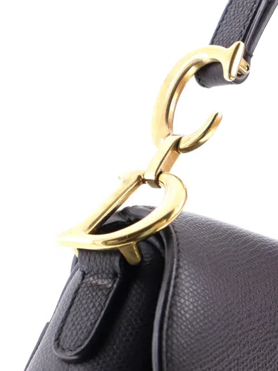 Pre-owned Dior Saddle Handbag Leather Mini Shoulder Bag In Black
