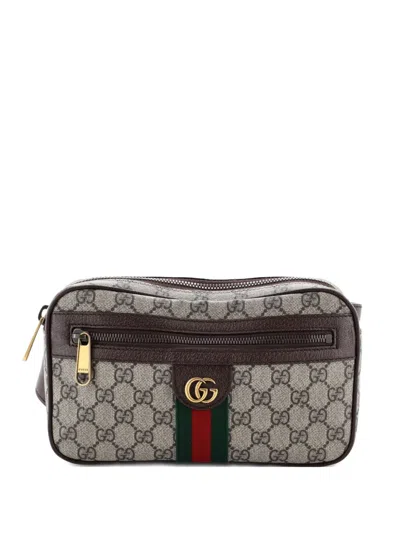 Pre-owned Gucci Ophidia Gg Coated Canvas Medium Belt Bag In Brown