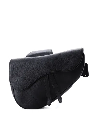 Pre-owned Dior Saddle Leather Crossbody Bag In Black