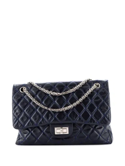 Pre-owned Chanel Reissue 2.55 Flap Bag Quilted Aged Calfskin 227 Shoulder Bag In Blue