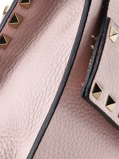 Pre-owned Valentino Garavani Rockstud Front Handle Flap Bag Leather Small Crossbody Bag In Pink