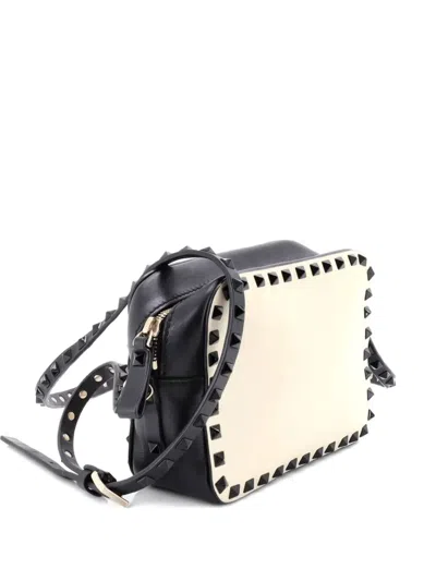 Pre-owned Valentino Garavani Rockstud Camera Leather Crossbody Bag In Neutral