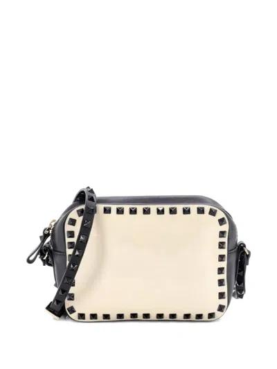 Pre-owned Valentino Garavani Rockstud Camera Leather Crossbody Bag In Neutral