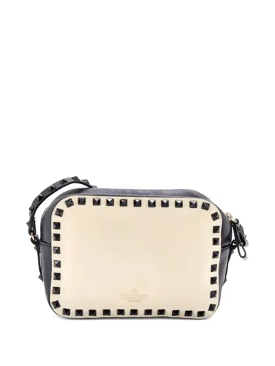 Pre-owned Valentino Garavani Rockstud Camera Leather Crossbody Bag In Neutral