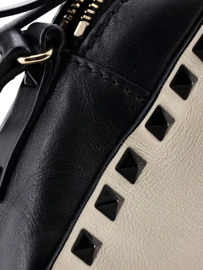 Pre-owned Valentino Garavani Rockstud Camera Leather Crossbody Bag In Neutral