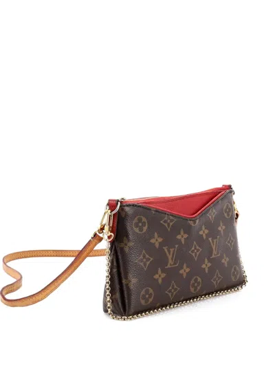 Pre-owned Louis Vuitton Pallas Monogram Canvas With Leather Clutch Bag In Brown