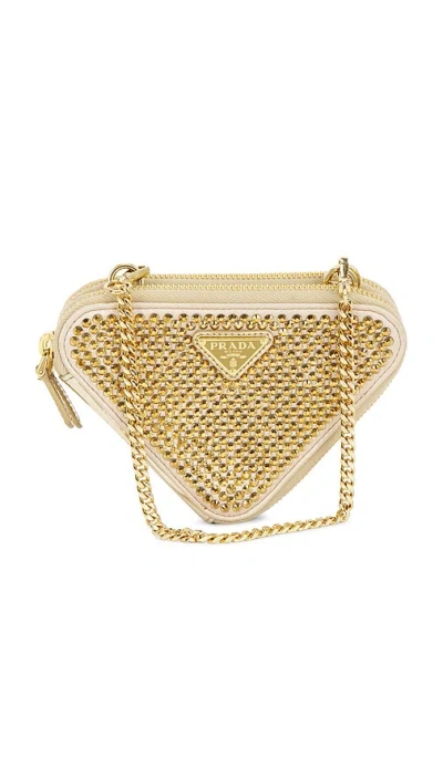 Fwrd Renew Prada Crystal Embellished Triangle Shoulder Bag In Gold