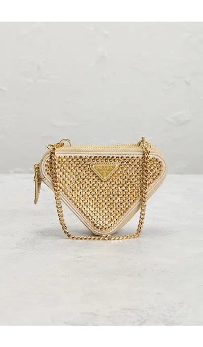 Fwrd Renew Prada Crystal Embellished Triangle Shoulder Bag In Gold