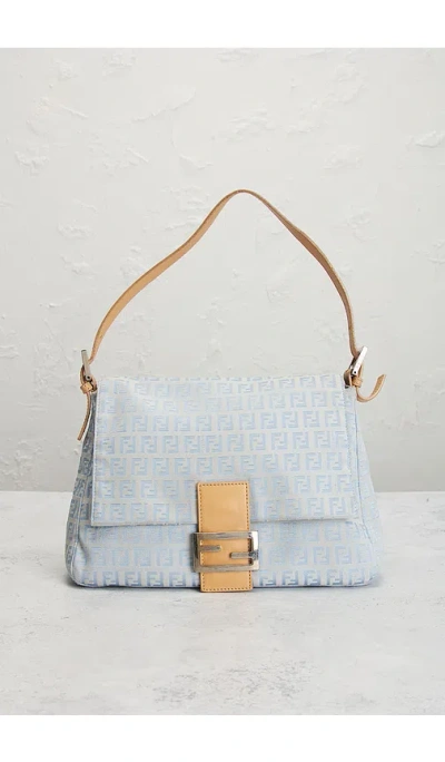 Fwrd Renew Fendi Zucchino Mama Baguette Shoulder Bag In Blue
