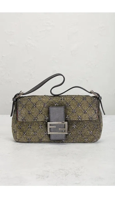 Fwrd Renew Fendi Beaded Baguette Shoulder Bag In Silver