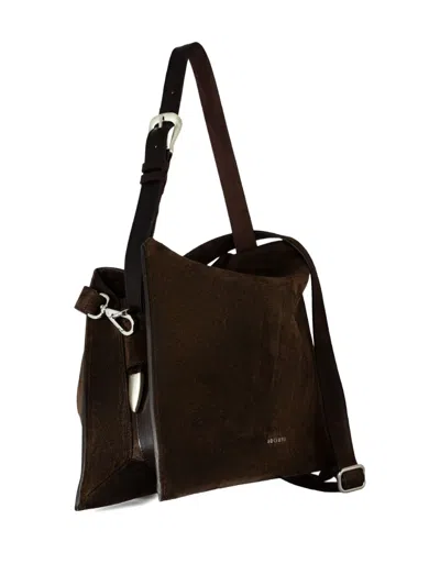 Orciani Trinity Peach Logo-print Medium Shoulder Bag In Brown