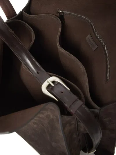 Orciani Trinity Peach Logo-print Medium Shoulder Bag In Brown