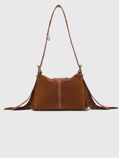 Maje Topstitched Suede Miss M Mini Bag In Brown