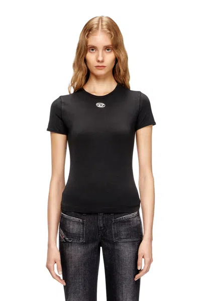 Diesel Black T-shirt With Logo On The Front And Ribbed Design In Cotton Woman In Black