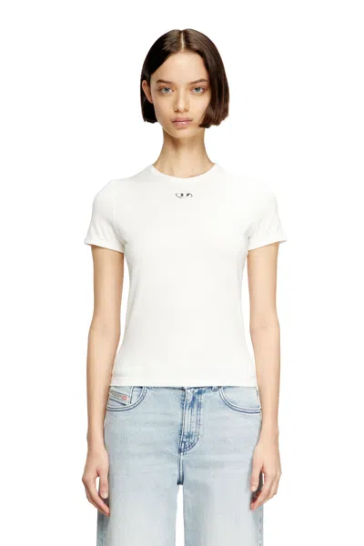 Diesel Women White T-shirt With Logo On The Front And Ribbed Design In Cotton Woman