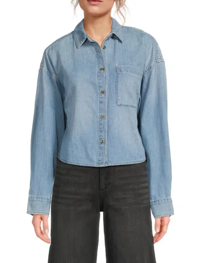 Joe's Jeans Women's Cotton-linen Crop Denim Shirt In Blue